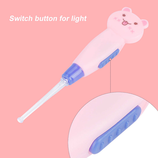 Söpö piirretty LED-taskulamppu korvavahapoistaja kauhalla pinsetillä puhdistustyökalu (Vaaleanpunainen kissa)