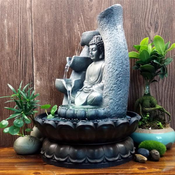 Ainutlaatuinen hartsi Buddha pöytäsuihkulähde koriste pöytäkoriste valolla kotitoimistoon EU-pistoke 220V