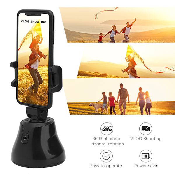 ABS Bärbar Utomhus 360 Panoramisk Automatisk Identifiering Ansiktsföljande Skjutrotation Spårning Selfie StickSvart