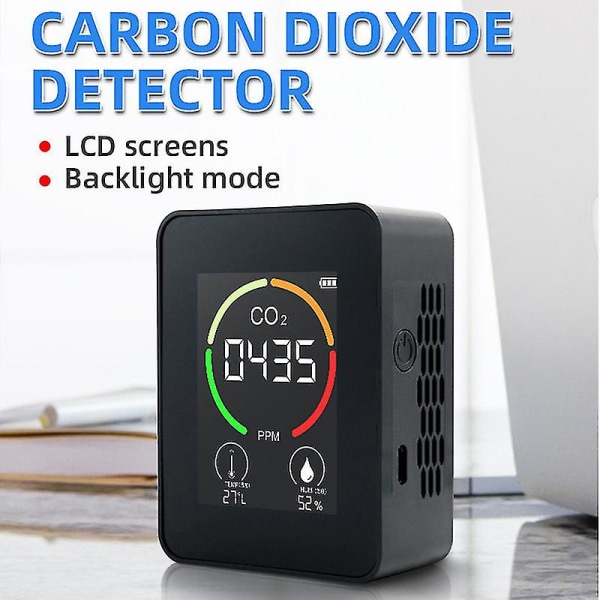 Bärbar luftkvalitetsdetektor Multifunktionell digital koldioxidmonitor för kontor i hemmet Semiconductor Black