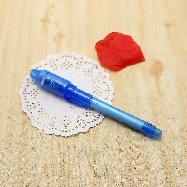 2 stk usynlig blekkpenn spionpenn med Uv-lys magisk markør barnepenner for hemmelig melding og fest Blue