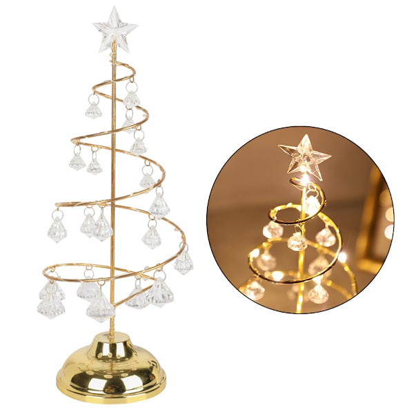 LED-julgranslampa Batteridriven Spiral Julgransbordslampa med Star Topper för Juldekor i hemmet i sovrummet Guld