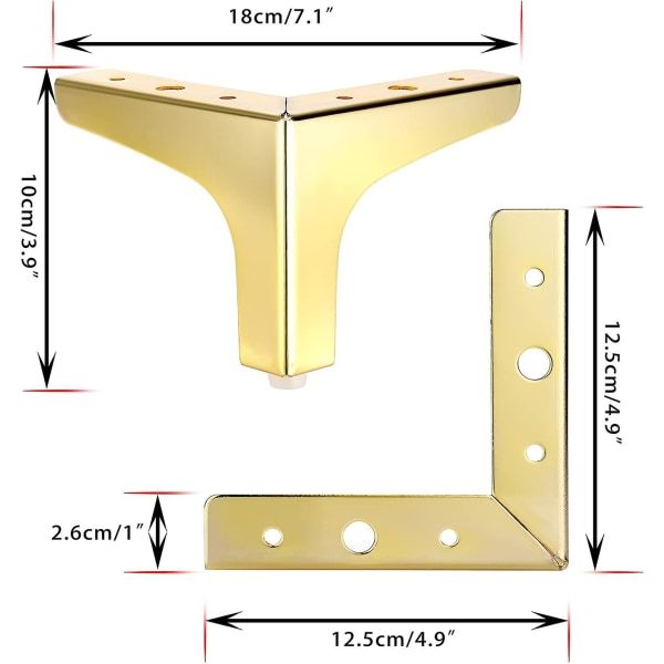 10cm metall soffben 4 st moderna möbler Fötter Soffa möbler Riser fötter Ben Diy Möbel Ersättningsfötter för tv-skåp Soffa skåp Gold