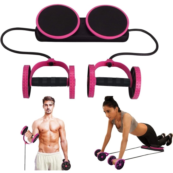 Double Ab-roller vatsalihaspyörä kotivatsavarsien harjoitteluun Pink
