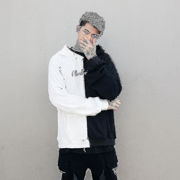 Smilende Ansigt Print Mænds Langærmet Hoodie Trøje Sort Hvid