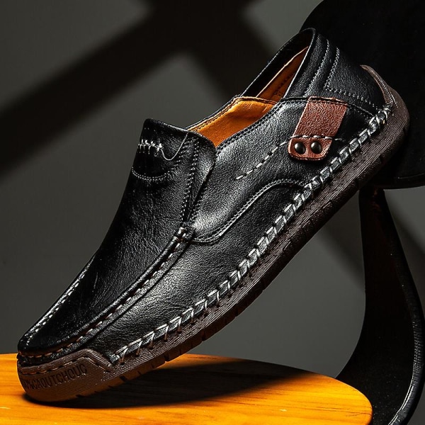 Läderskor För Herr Mjuka Skor Man Bekväm Casual Herr Loafers Mockasiner Körsko Man Gummisula Stor Stl 38-48 Black 42 26.0CM