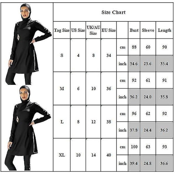 Svart Burkini - Helkroppsdress för simning - XL