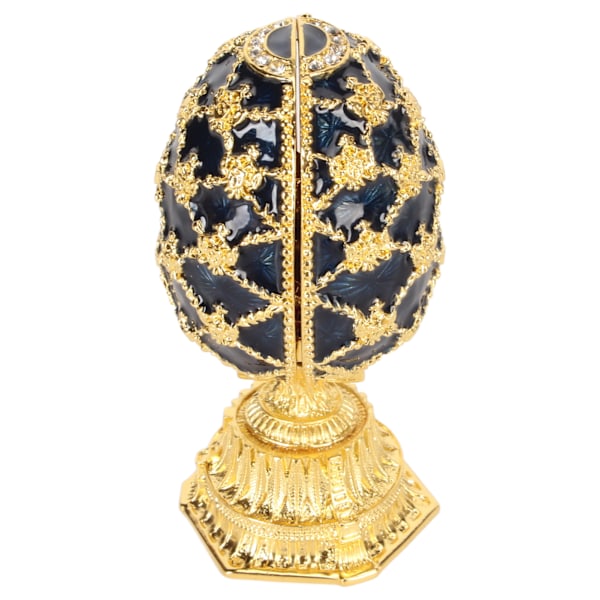 Käsityönä maalattu emaloitu Faberge-tyylinen koristeellinen saranallinen korurasia kodin sisustukseen, sininen