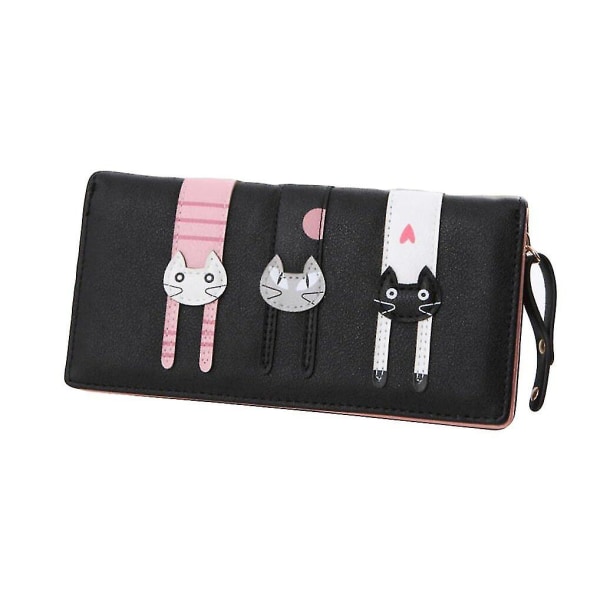 Lang lynlås pung pung kvinder sød tegneserie kat læder side flip tegnebog kortholder håndtaske