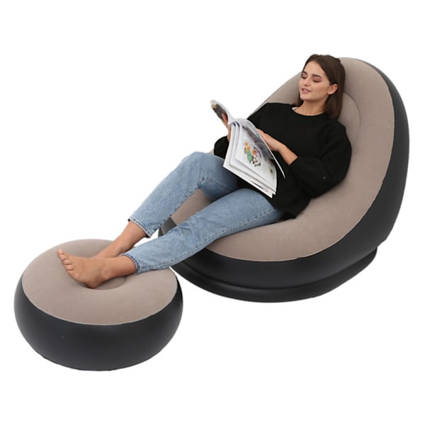 Uppblåsbar stol Fällbar flockande PVC Bekväm med fotpall Blow Up Lounge stol för utomhuscamping resor kaffe
