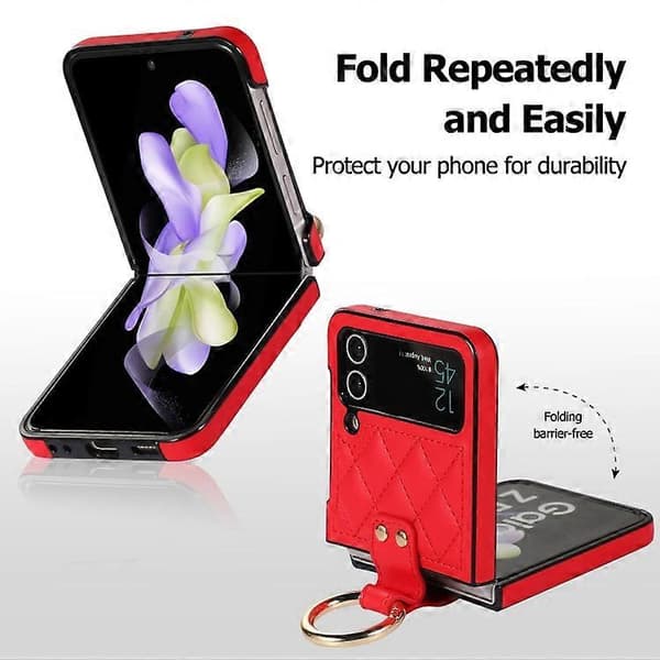 Kompatibel med Samsung Galaxy Z Flip3 Rhombic Microfiber Folding Phone Case with Ring Red