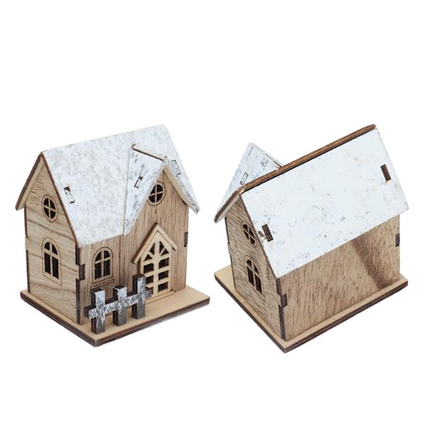 Dukkehust Jul LED-lys Træhus DIY Lysende Miniature Dukkehust Julepynt Tilbehør