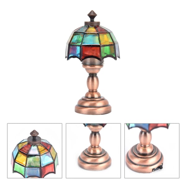 1:12 Dukkehustrådless LED-bordlampe Miniatyrbordlampe med fargerik lampeskjerm