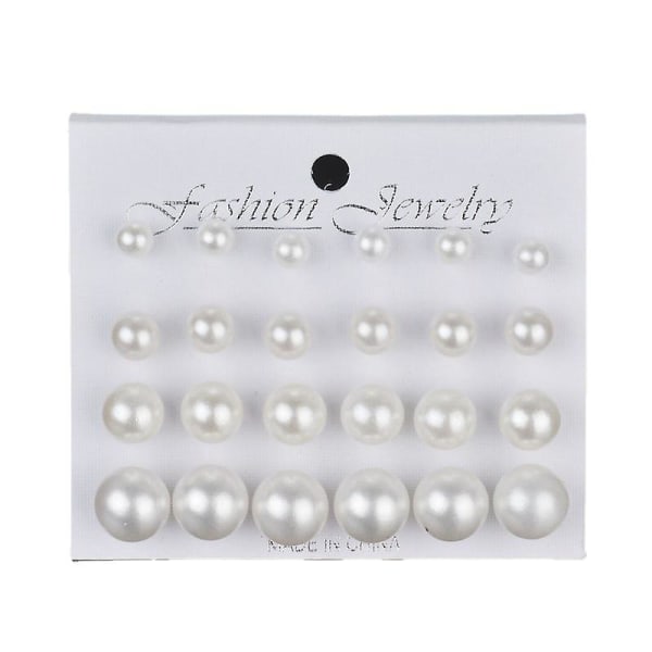 12 par 6 mm-12 mm örhängen för kvinnor Pärlorhängen Set Enkla klassiska pärlorhängen (vita)