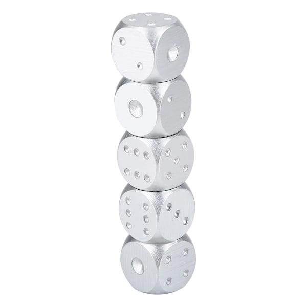 5 stk aluminiumslegering terninger til brætspil pokerspil med opbevaringsboks (sølv rektangulær kasse)