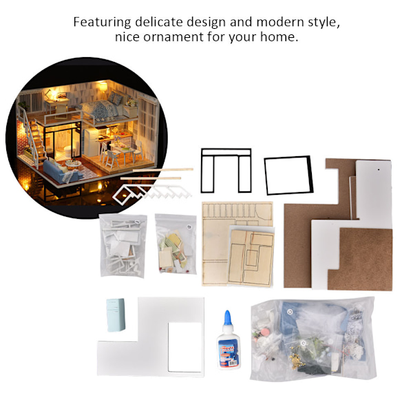DIY Miniature Moderne Byggemodel Træhus Samle Dukkehussæt Legetøj Gave