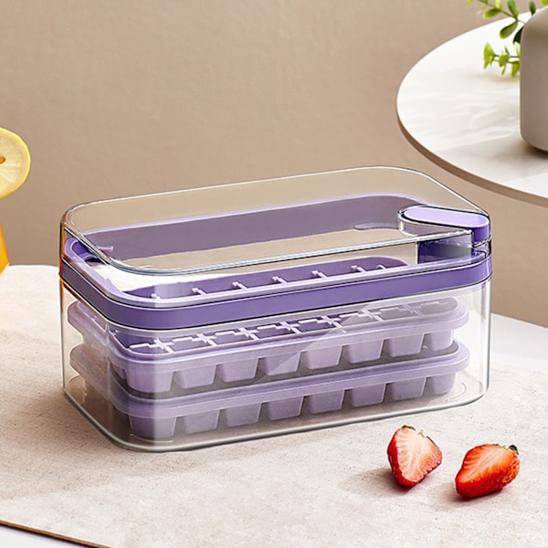 Iskubbricka Dubbellager 64st Ice Maker Box Hem Press Easy Release Ice Frys Förvaringsbox Lila