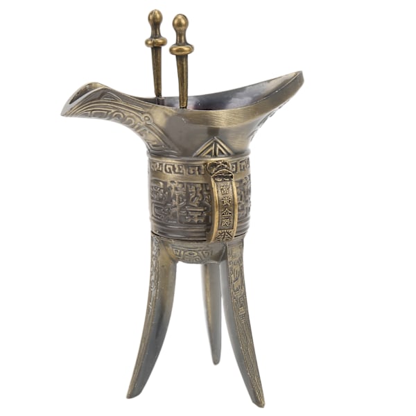 Antik Vinkopp Elegant Vackert Mönster Metall Trippelfötter Traditionell Forntida Drickmugg