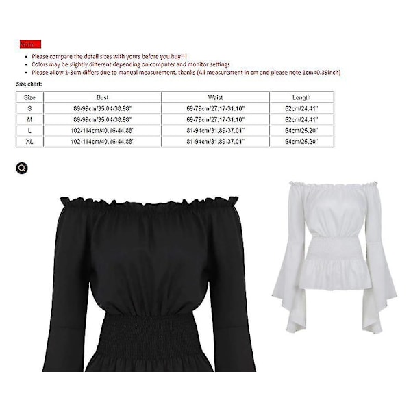 Bohemian Grønn Langærmet Kvinnebluser Renaissance Middelalder S-XL