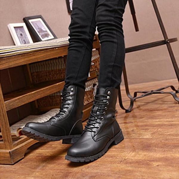 Retro herr Punk Motorcykel Ankel Boots - Lace Up Combat Skor