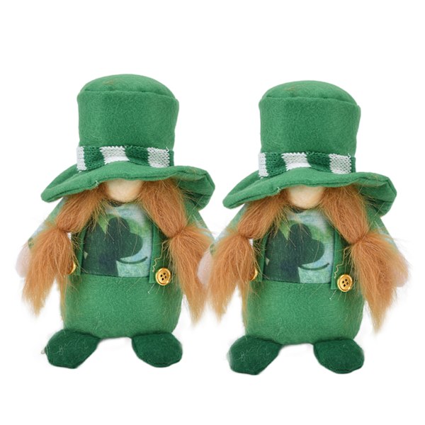 2 stk Gnomer Dukke Søt håndlaget grønn hatt Ansiktsløs St. Patrick's Day dekorasjon for sofabord for rommet (kvinnedukke)