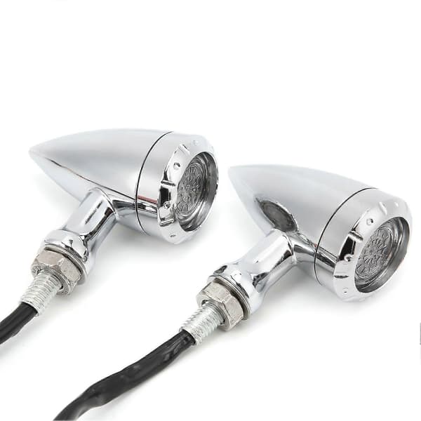 2 stk. motorcykel LED blinklys retro gul rødt lys forkromet skal universal
