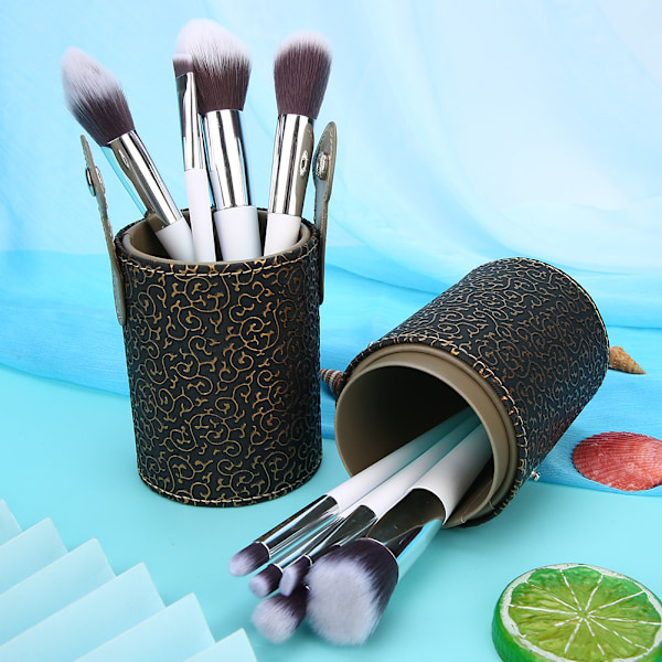 Bærbar PU-lær Makeup Brush Cup Rørholder Reise Kosmetikkbeholder ToolBronze