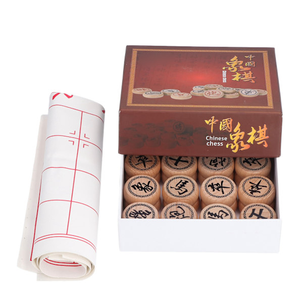 Kinesiskt schackspel Bokträ Intellektuell tillväxt Xiangqi brädspel med PU-läder schackbräde 3 cm diameter