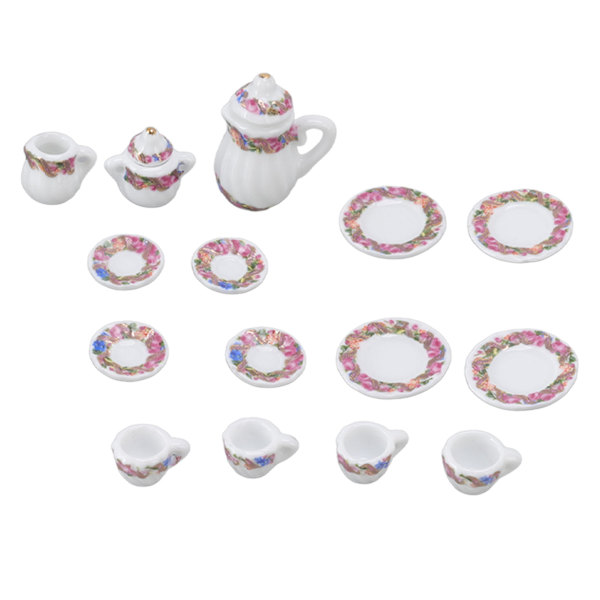 15 st Dollhouse Tea Set Mini Simulering Keramiska Tekoppar Set Dockhus Tillbehör Miniatyrmodell Rekvisita Typ A