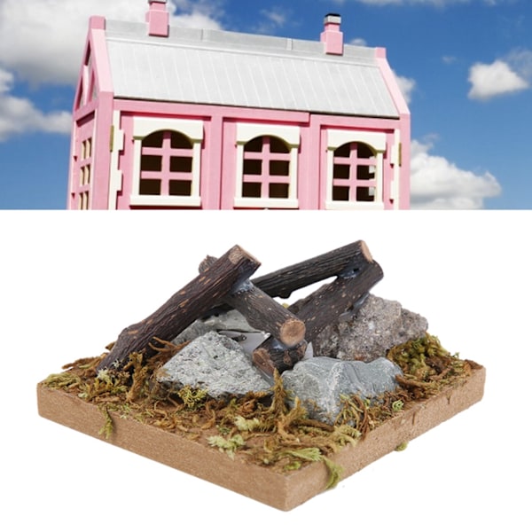 Dukkehust Miniatyr Have Scene Bål Træ Simuleret Bål Model Legetøjs Tilbehør Bål