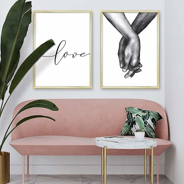 Nordic Love Set - Mustavalkoiset Kädet Pitävät Toisiaan - Makuuhuoneen ja Olohuoneen Seinätaidekoriste