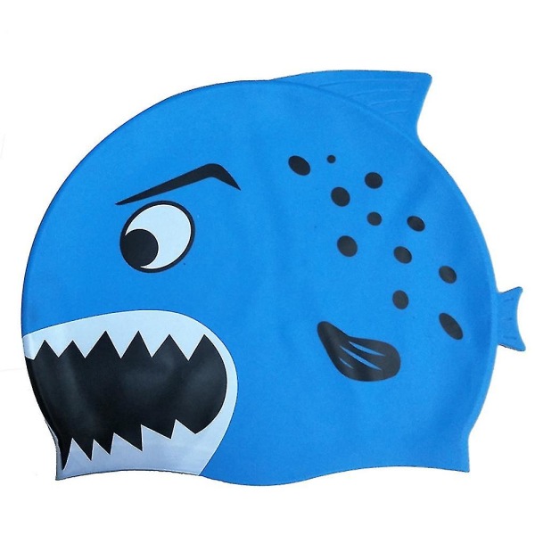 Barn cap Rolig silikon cap Shark badhatt, vattentät hög stretch cap för barn pojkar och flickor blue