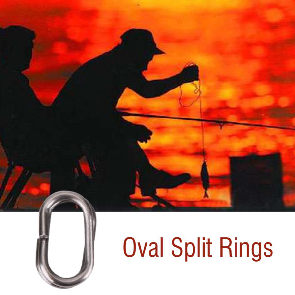 100 stk rustfritt stål ovale splittringer Svingbar Snap fiskeutstyr kobling (6x10mm)