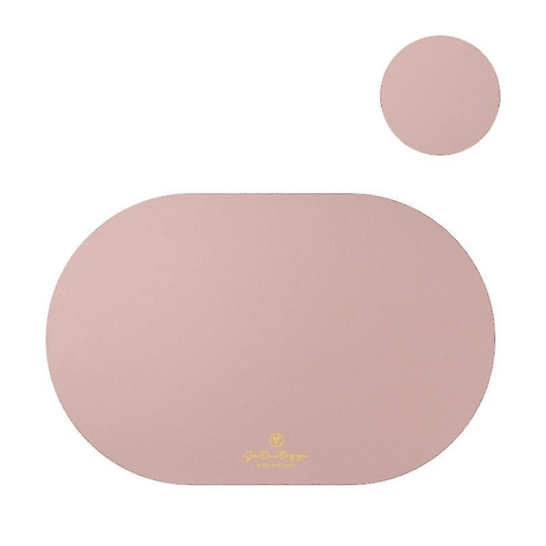 Rosa oval PU-läder bordsunderlägg set - värmeisolering bordsdekoration mattor