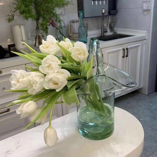 Glasvas för blomväxt Snygg Elegant heminredning Hushållsvas Grön