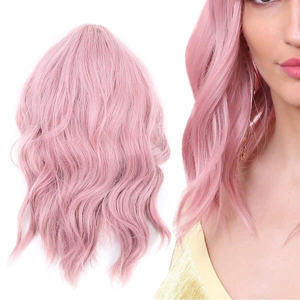 LC210-1 Krøllete Bølgete Parykk Rosa Pastell Kort Bob Syntetiske Parykker Cosplay Kostyme Parykker for Kvinner