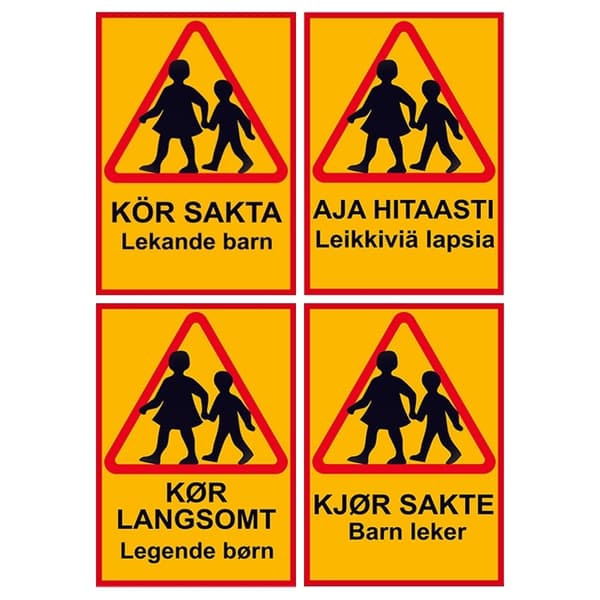 Kör sakta lekande barn - Skylt / Varningsskylt - Trafikskylt 1460 A2 2-Pack (SE)