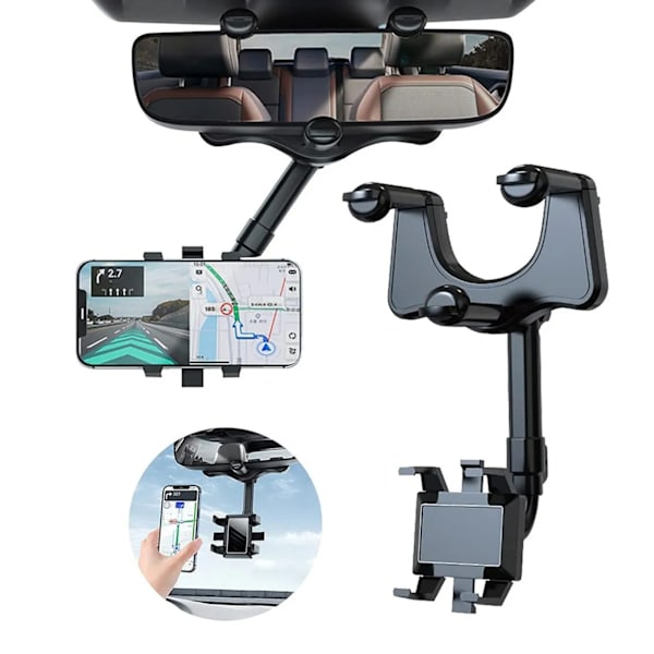 Bilbackspejl Telefonholder 360 ​​graders rotation Mobiltelefonholder Universal pasform til bil