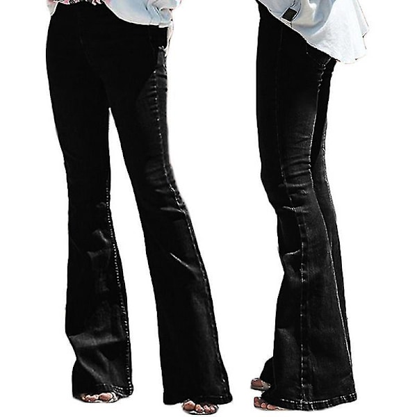 Leveälahkeiset Bootcut-stretch-farkut naisille - Musta XL