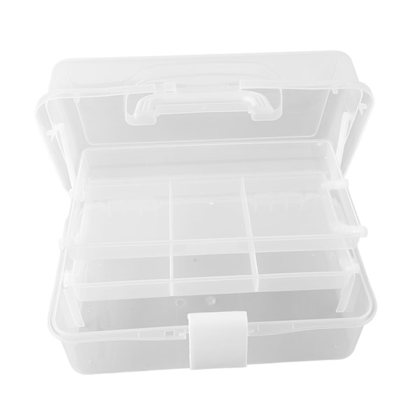 Tre-lags Opbevaringsboks Plastik Foldbar Værktøjskasse Bærbar Håndteret Multipurpose Organizer til Kunst Håndværk Kosmetiske Accessories Hvid