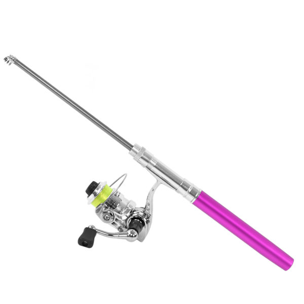 Portabel Mini Pen Shape Fiskespö Stångficka Infällbart fiskespö med rullehjul Lila