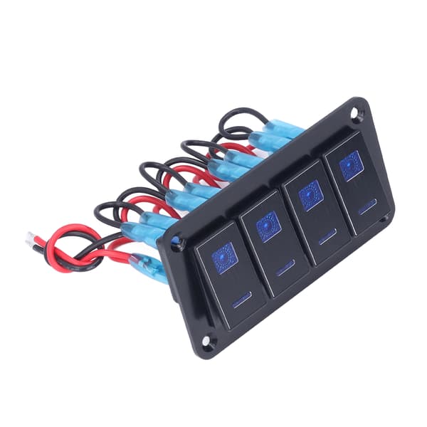 Black 4 Gang Rocker Switch Panel IP65 Waterproof Toggle Switch with LED Backlight Motorboat Modification DC12-24V