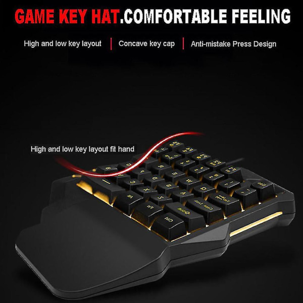 Gaming tastatur, 35 taster enkelthånds mini gaming tastatur 7 farver Rgb baggrundsbelyst ergonomisk spilcontroller