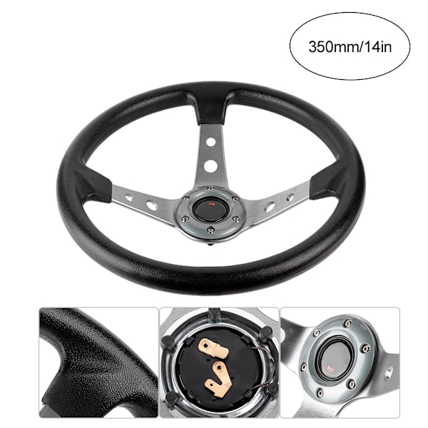 14in 350mm Universal Aluminium PU Läder Bil Sport Racing Drift Ratt Silver
