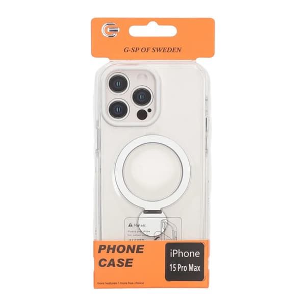 Deksler Magsafe til Kompatibel med iPhone 15 Pro Max - Transparent hvit med ringstativ 2 TPU