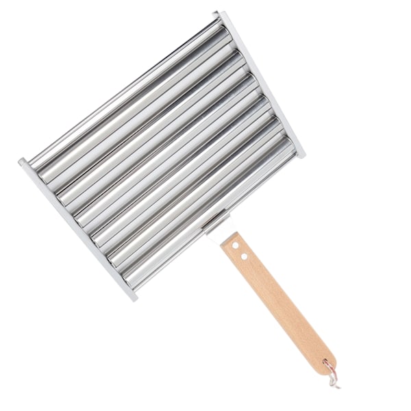 Aftagelig pølseholder i rustfrit stål med dampfunktion og ekstra langt træhåndtag 4 spyd 6 pinde design BBQ-værktøj L