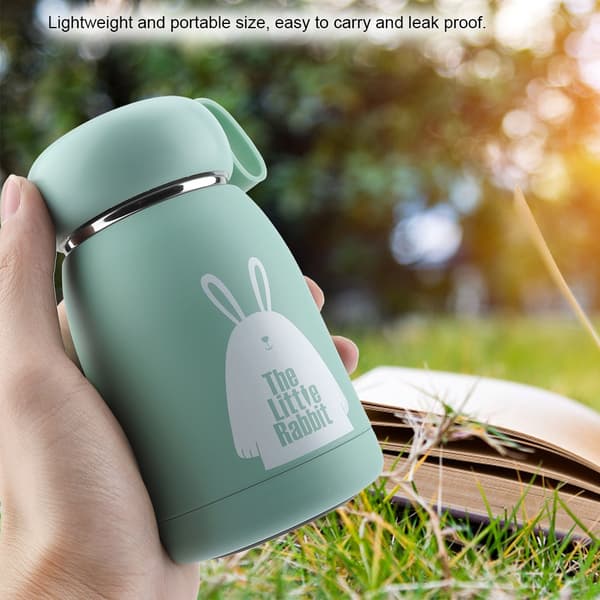 Stainless Steel Cute Rabbit Pattern Vacuum Cup Mug Thermos Cup Water Bottle (Green)