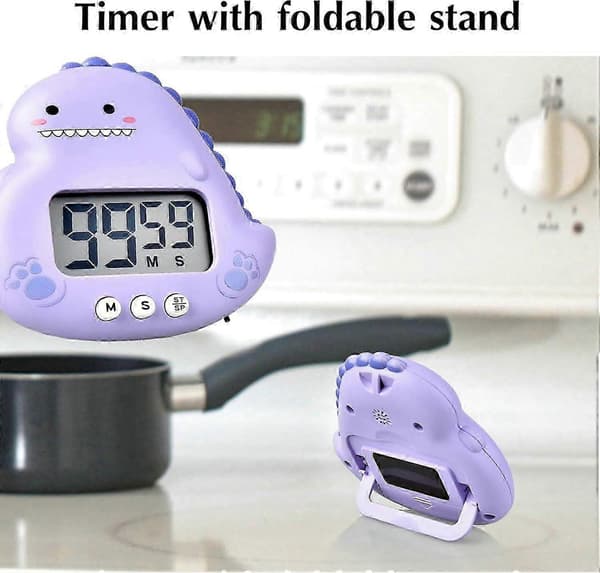 Sød dinosaur-timer Kompatibel med børn, digital køkkentimer med stor 2,4-tommer LCD-skærm Green