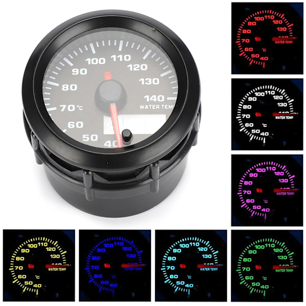 2in 52mm bil elektronisk vattentempmätare Temperatur analog mätare med sensor 7 färger LED Universal