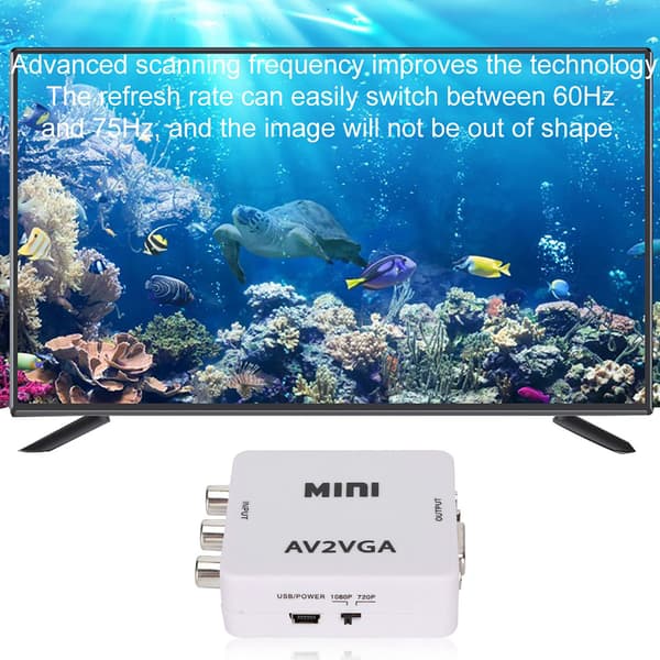 Mini komposit AV til VGA-adapter TV-boks Audio Video Konverterer - Hvit